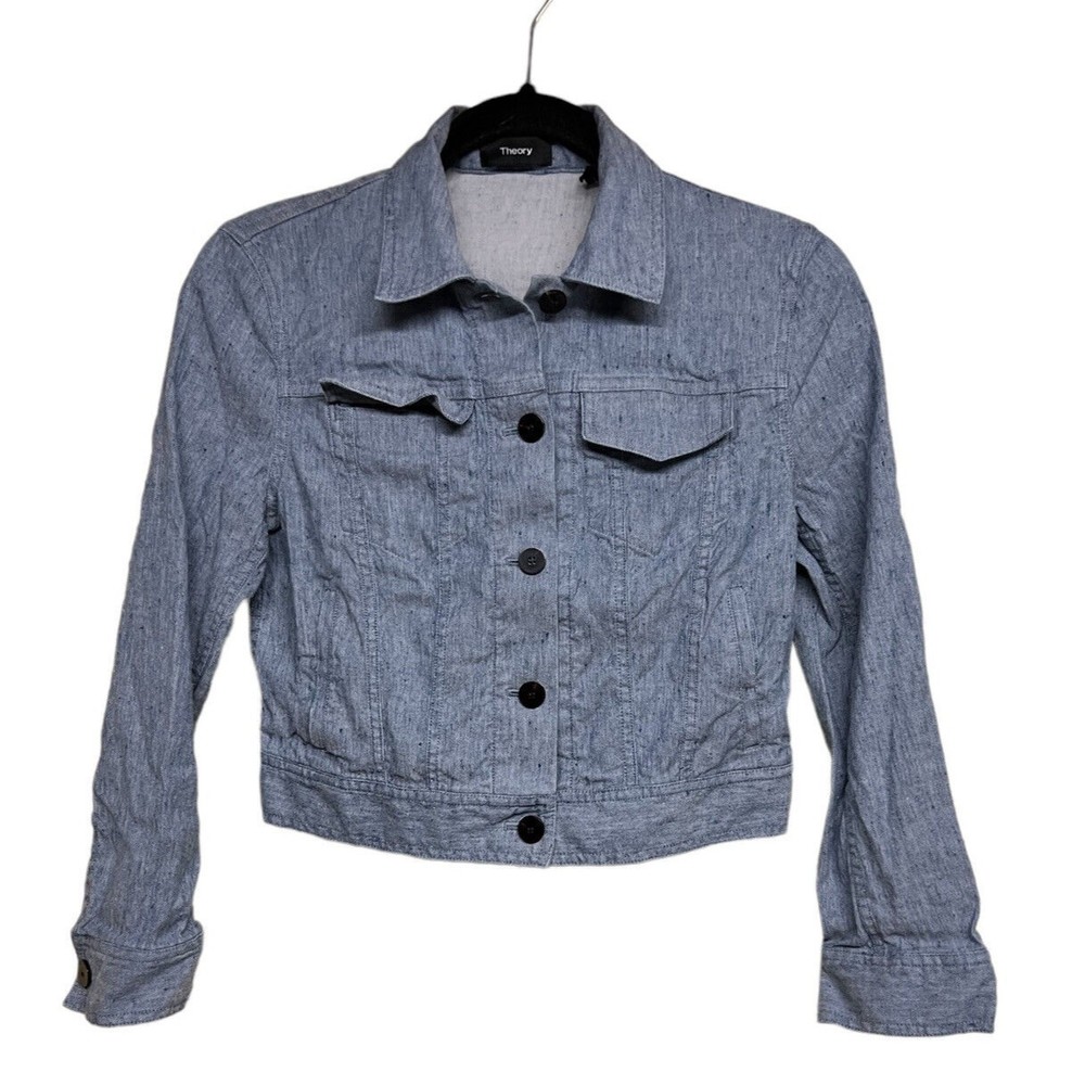 Theory Lightweight Linen Denim Cropped Jacket Size Small‎